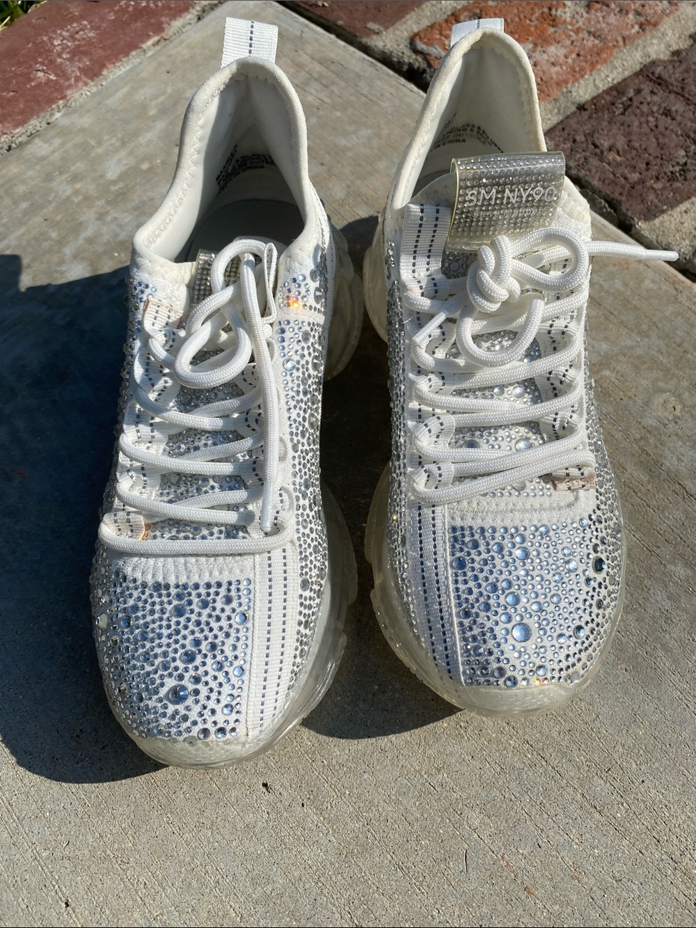 Steve Madden White Crystal Embellished Chunky Sneakers - Picture 9 of 16